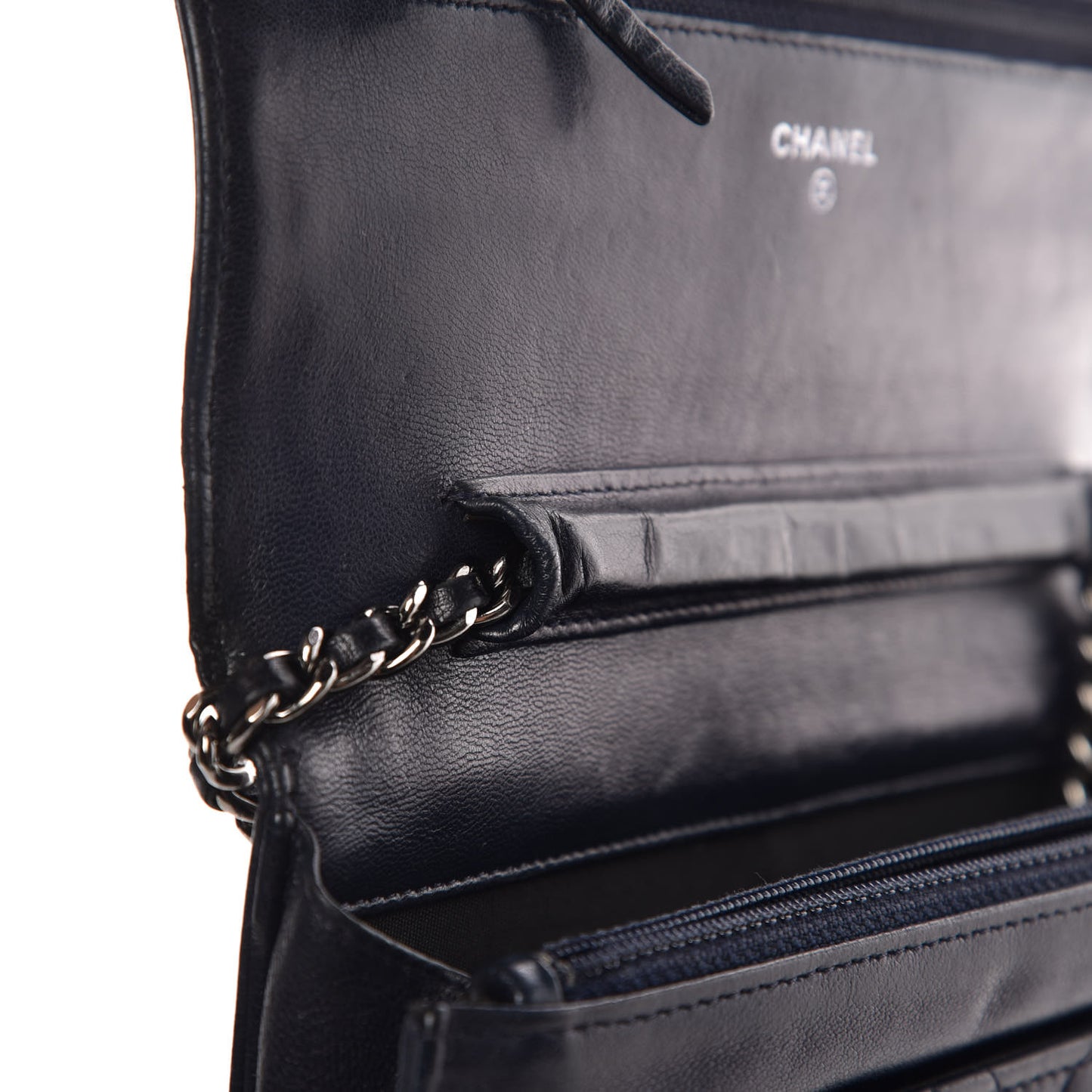 Lambskin Quilted Boy Wallet On Chain WOC Navy Blue
