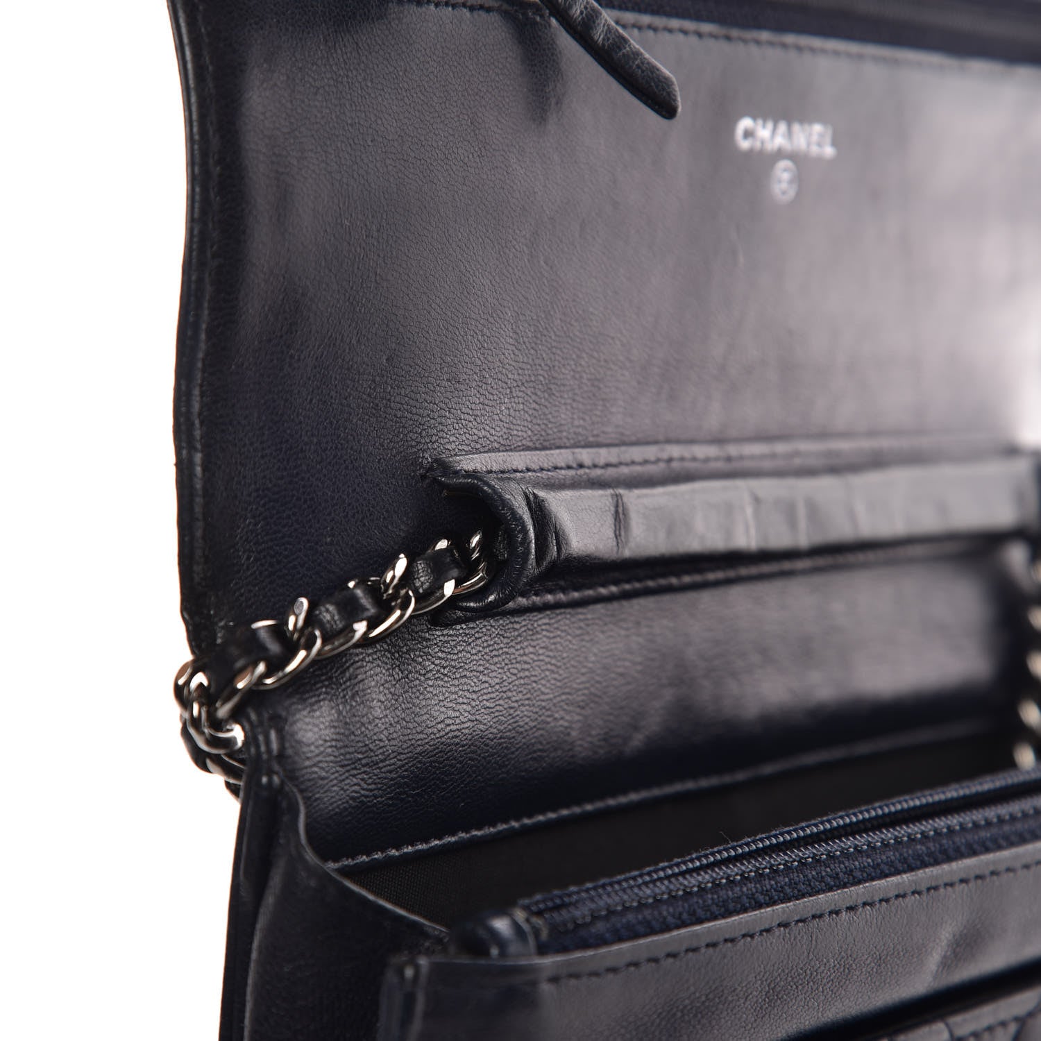 Chanel Lambskin Quilted Boy Wallet On Chain WOC Navy Blue 13 of 16