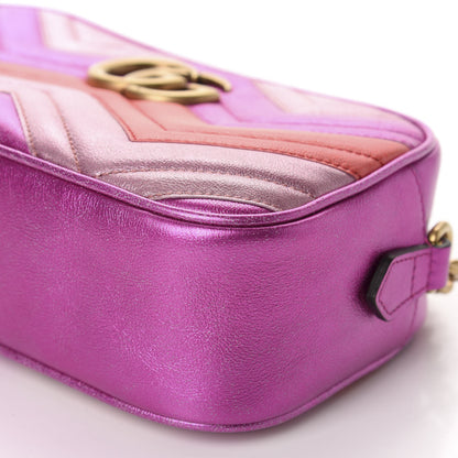 Gucci Laminated Nappa Matelasse Small GG Marmont Chain Shoulder Bag Fuxia Rosso Rosa 7 of 10
