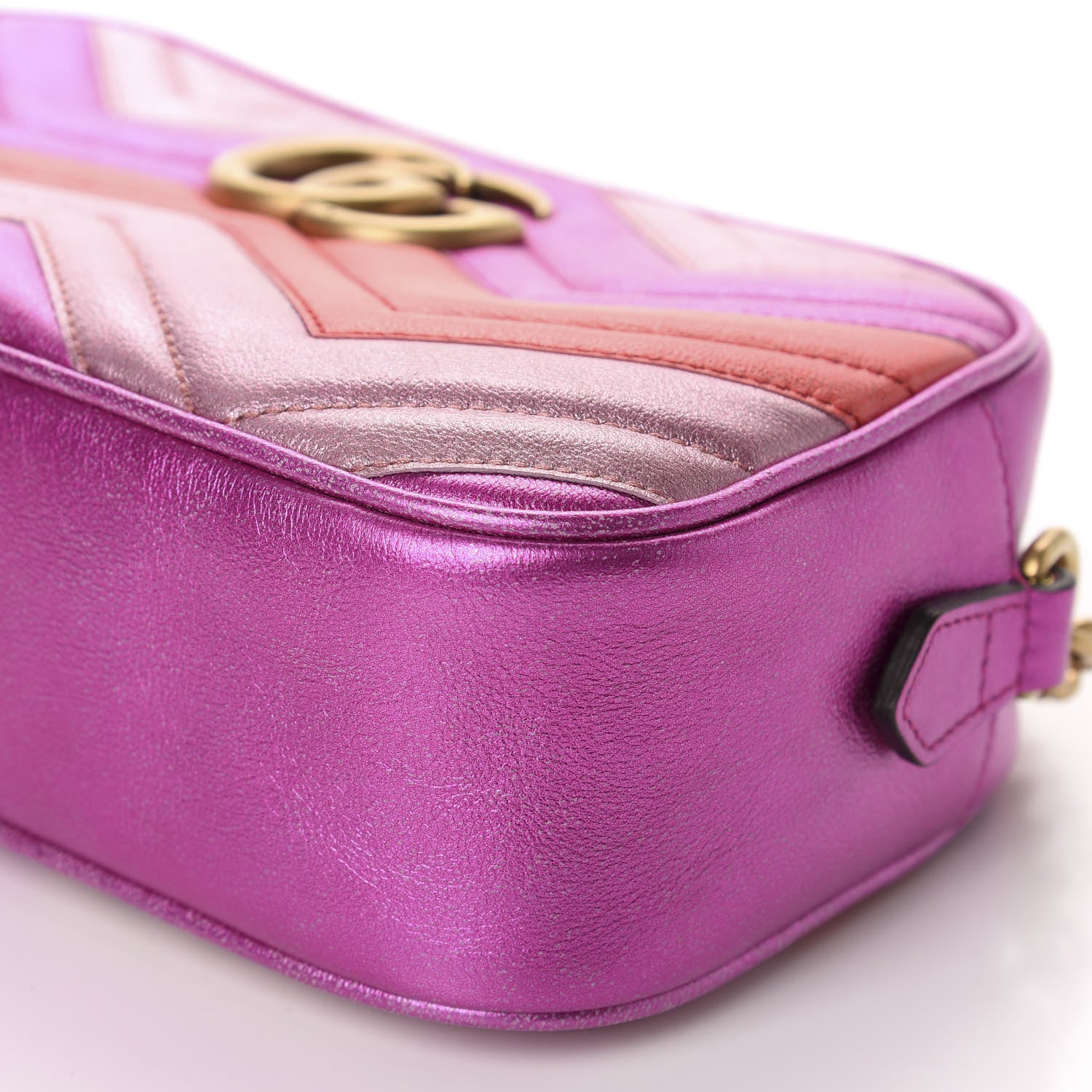 Gucci Laminated Nappa Matelasse Small GG Marmont Chain Shoulder Bag Fuxia Rosso Rosa 7 of 10