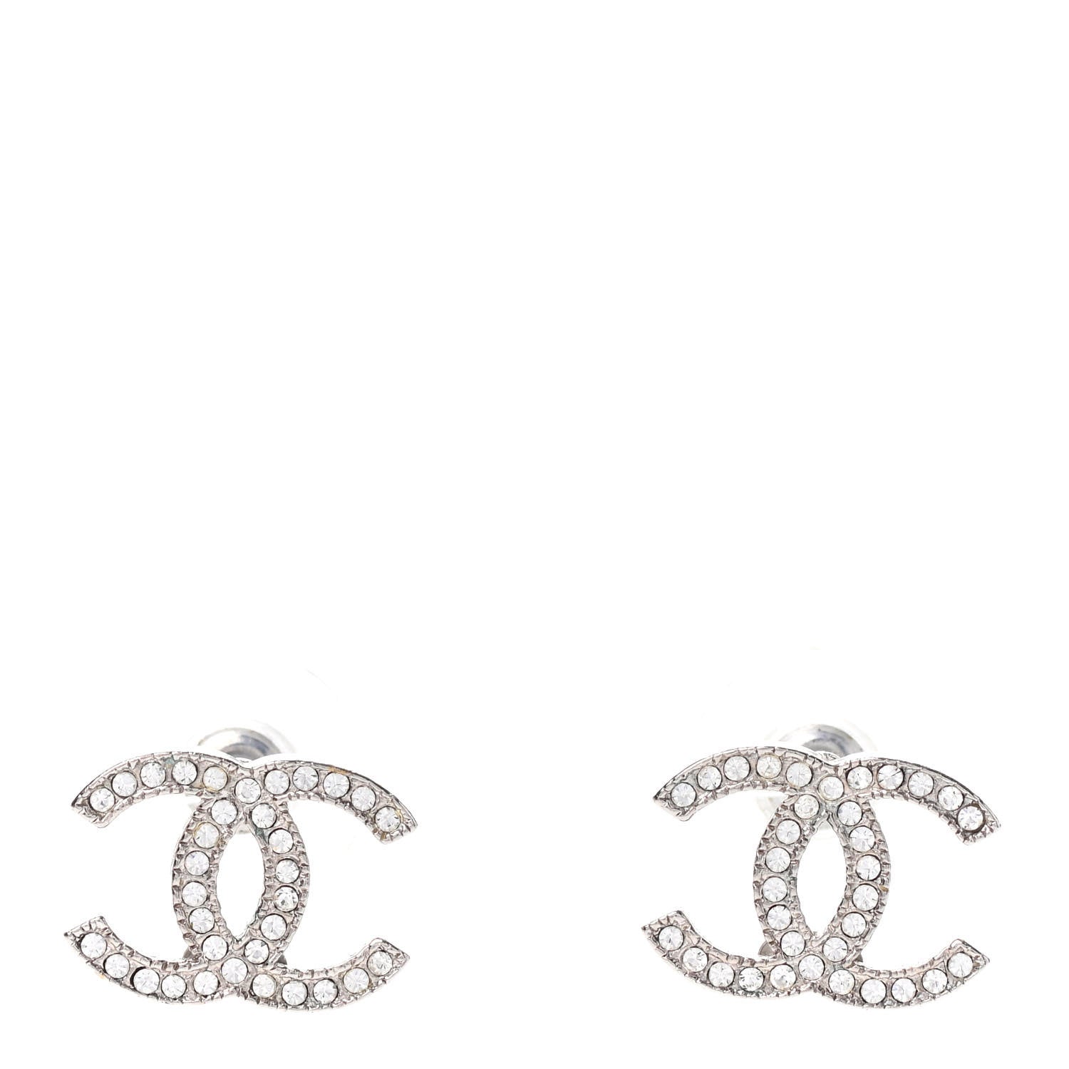 Chanel Crystal CC Earrings Silver 1 of 4