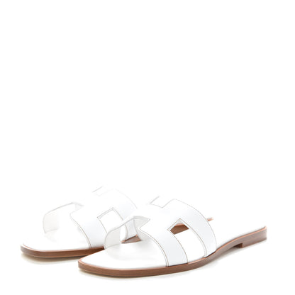 Hermes Box Calfskin Oran Sandals 37.5 White 3 of 7