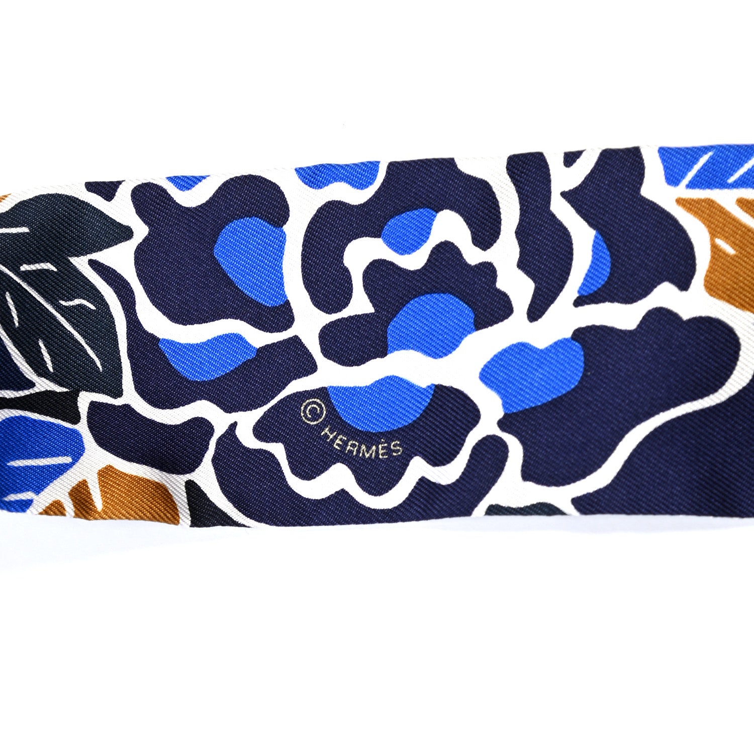 Hermes Silk Bingata Sticker Twilly Marine Tabac Bleu Vif 3 of 5