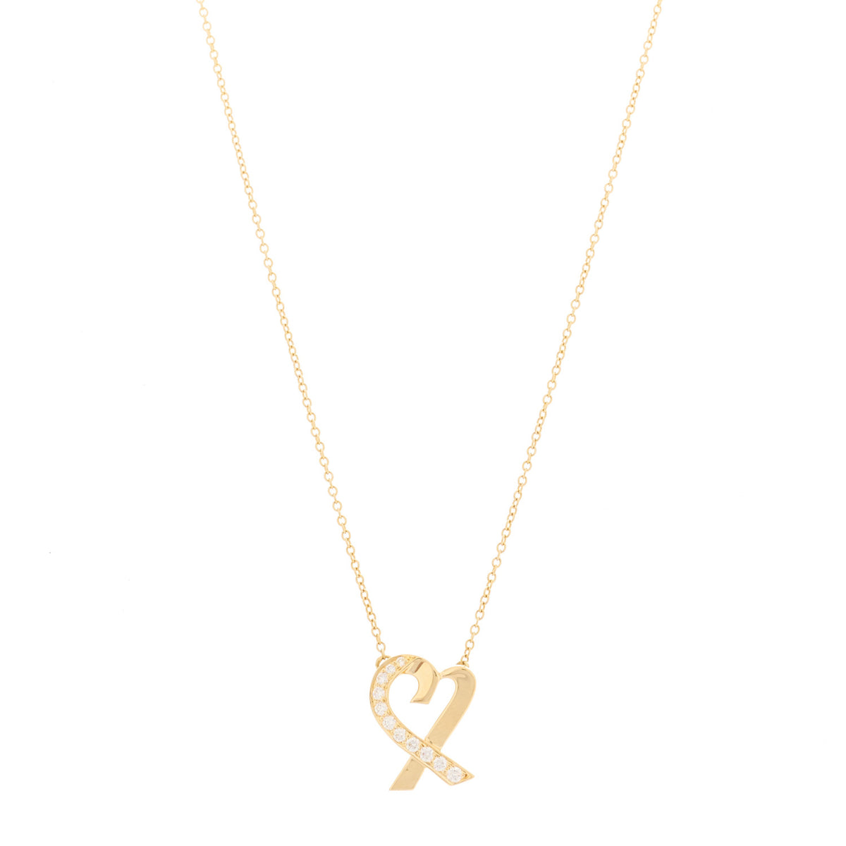 18K Yellow Gold Diamond Small Paloma Picasso Loving Heart Pendant Necklace