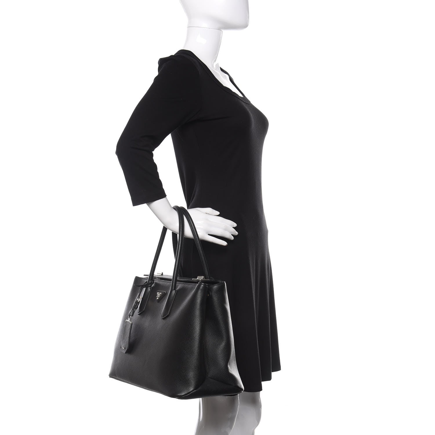 Prada Saffiano Cuir Twin Tote Black 2 of 12