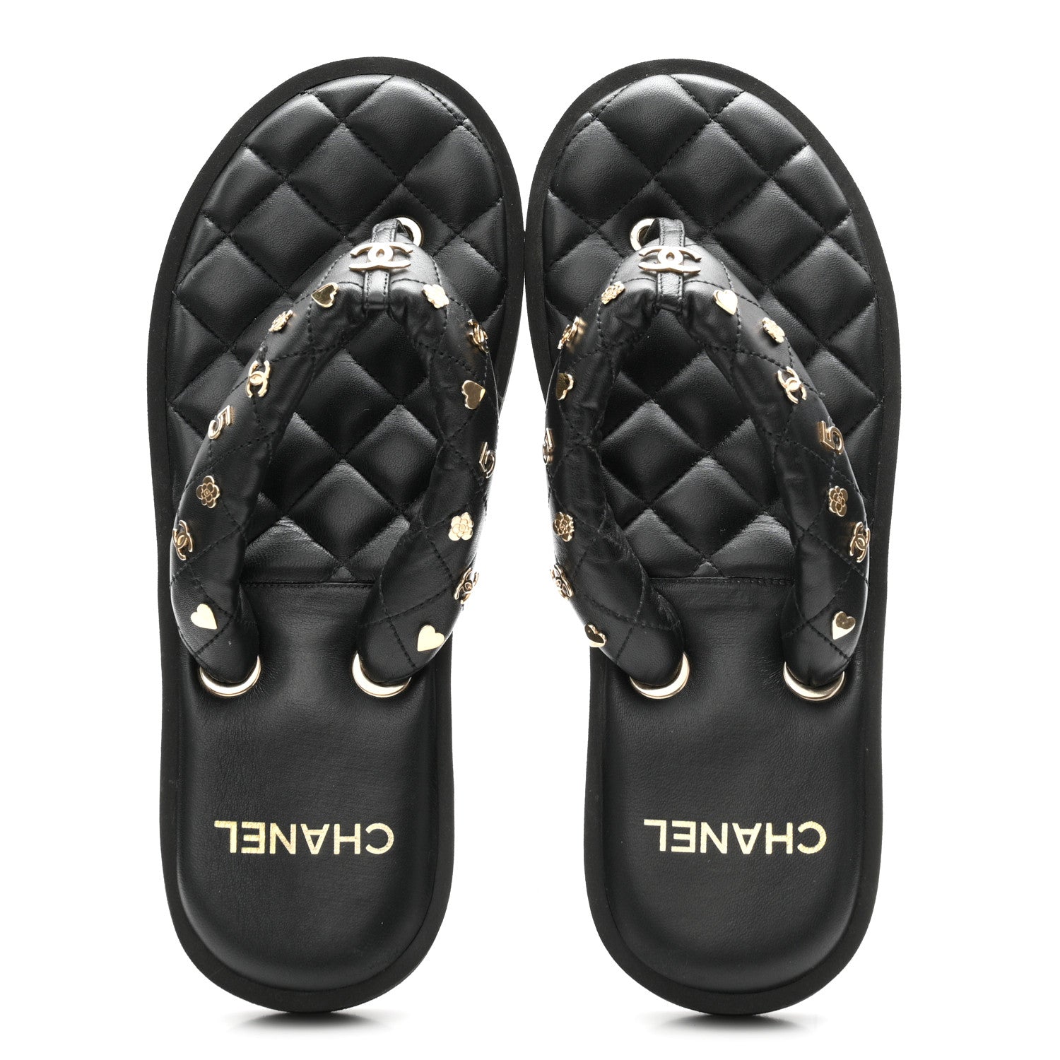 Chanel Lambskin Quilted Padded Charms Thong Sandals 41 Black 2 of 9