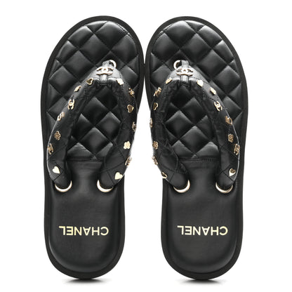 Chanel Lambskin Quilted Padded Charms Thong Sandals 41 Black 2 of 9