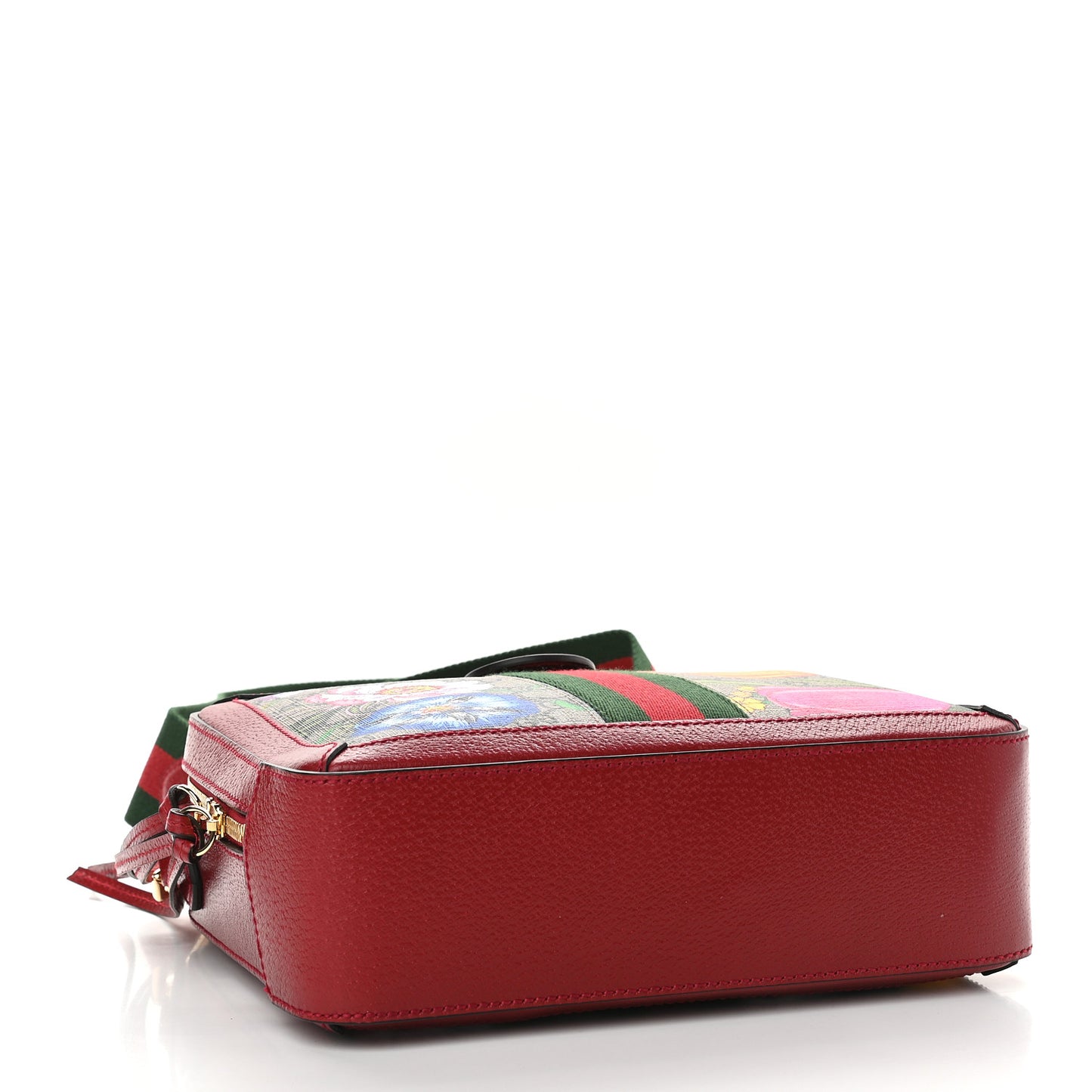 GG Supreme Monogram Flora Web Small Ophidia Top Handle Shoulder Bag Hibiscus Red