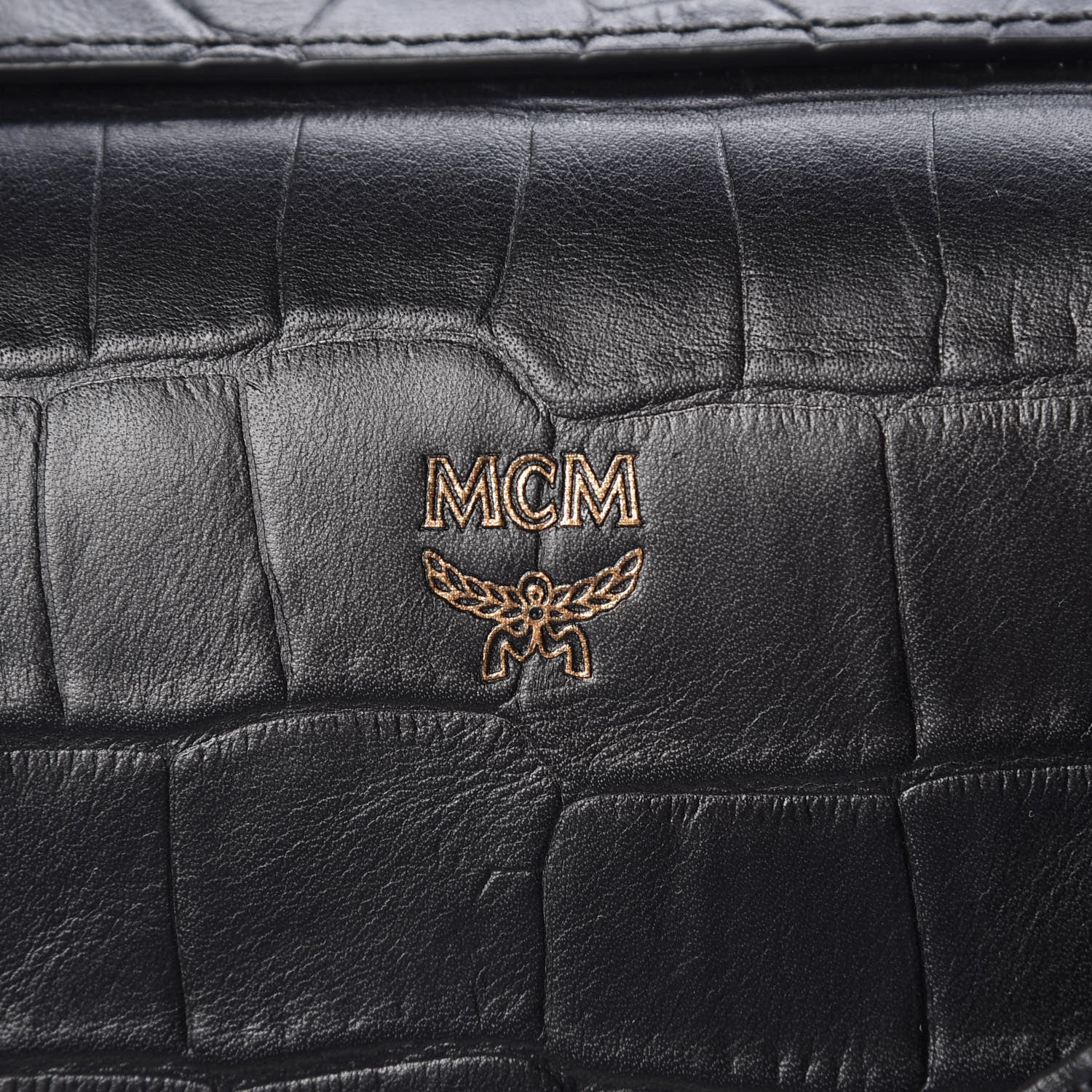 MCM Calfskin Crocodile Embossed Medium Milla Tote Black 8 of 9
