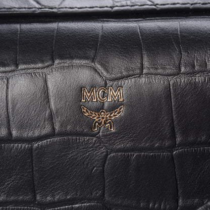 MCM Calfskin Crocodile Embossed Medium Milla Tote Black 8 of 9
