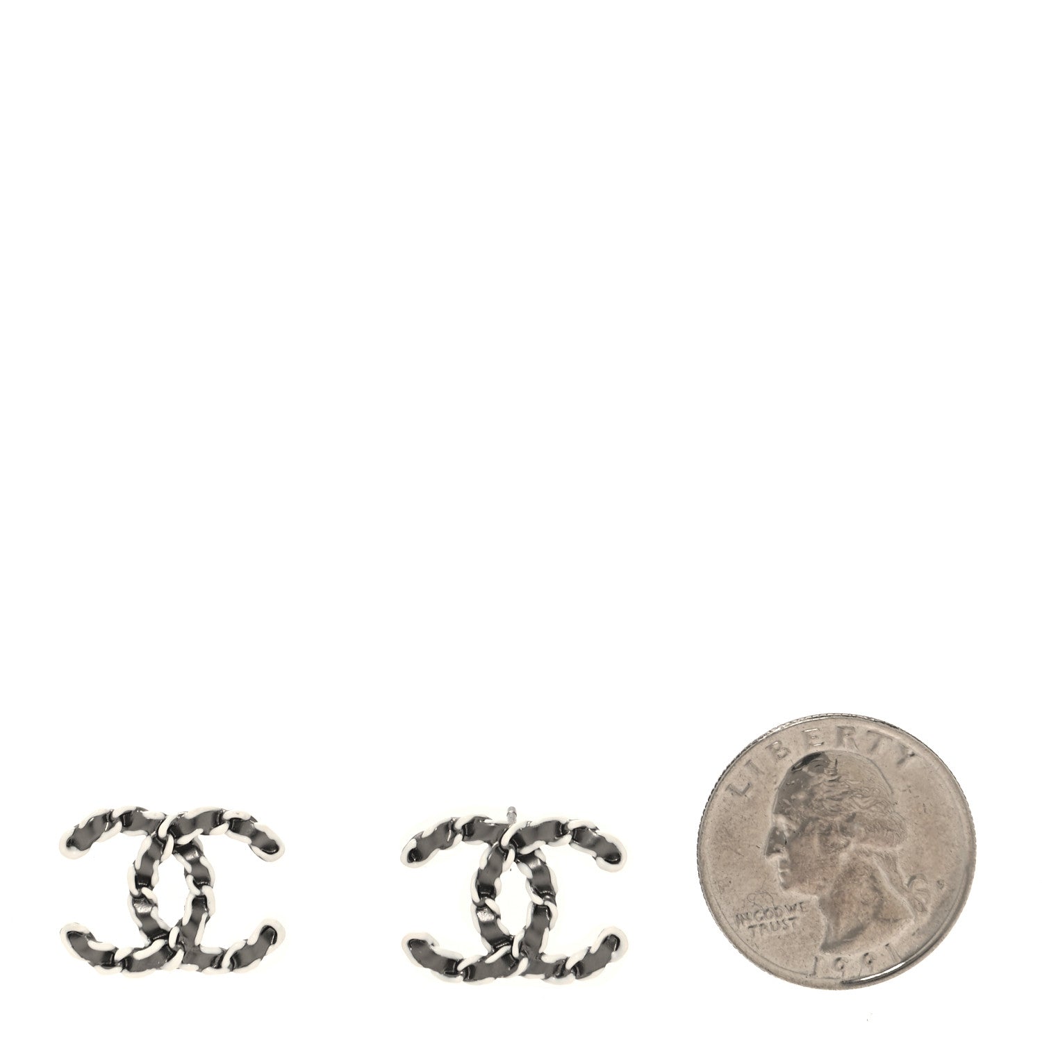 Chanel Lambskin Chain CC Earrings Silver Grey 2 of 4