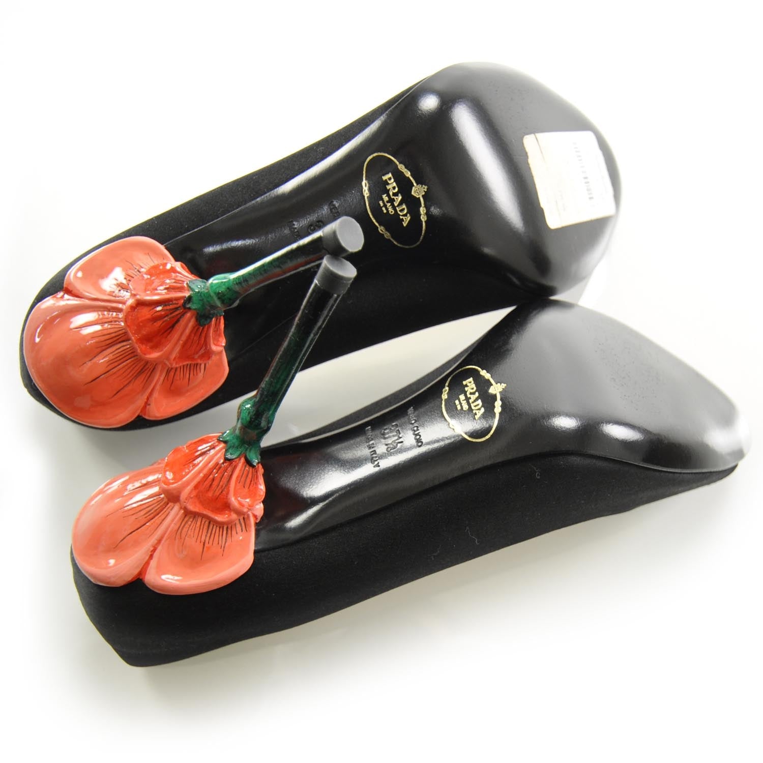Prada Satin Flower Heel Pumps 37.5 Black 5 of 7
