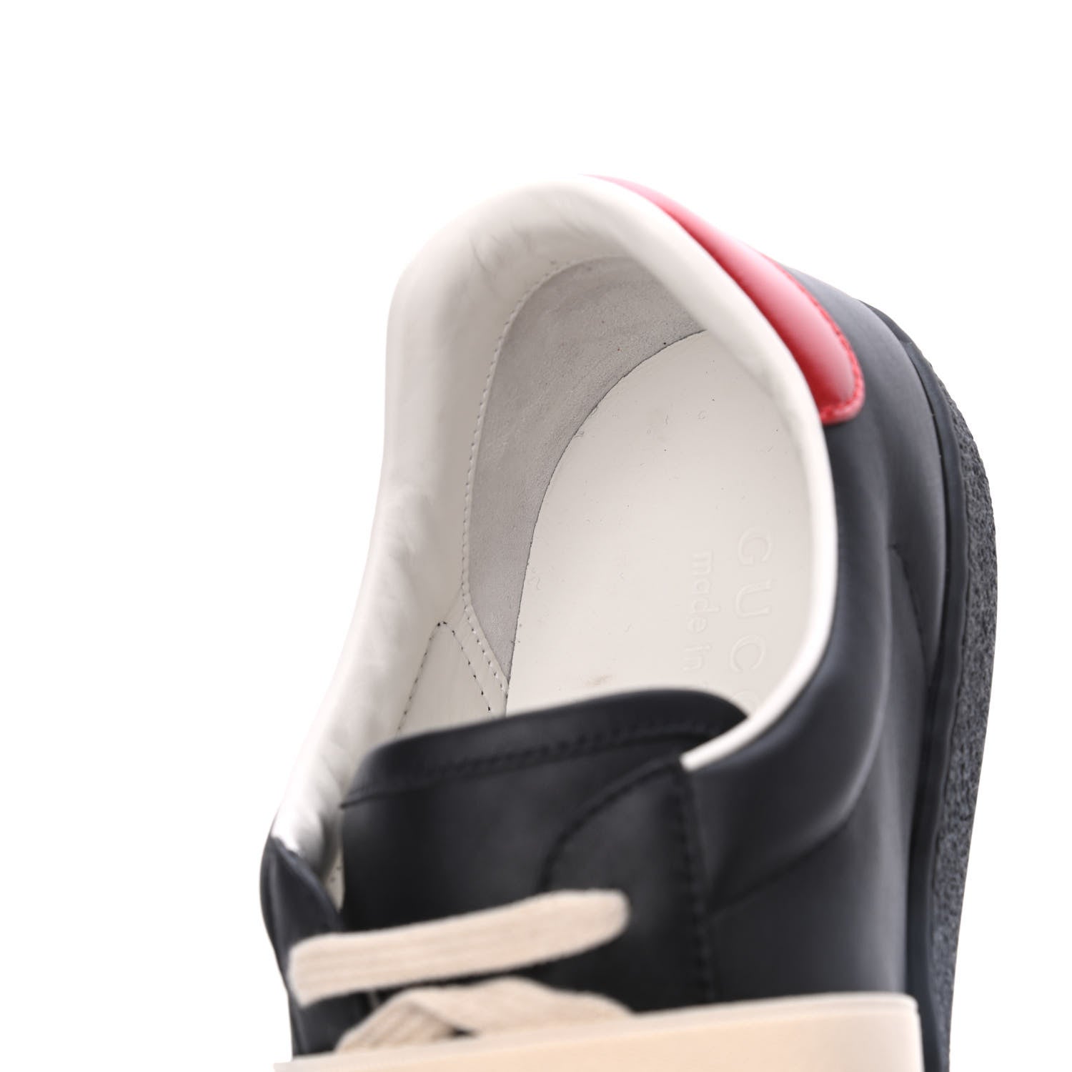 Gucci Calfskin Stripe Mens New Ace Sneakers 10 Black Ecru Red Flame 8 of 15
