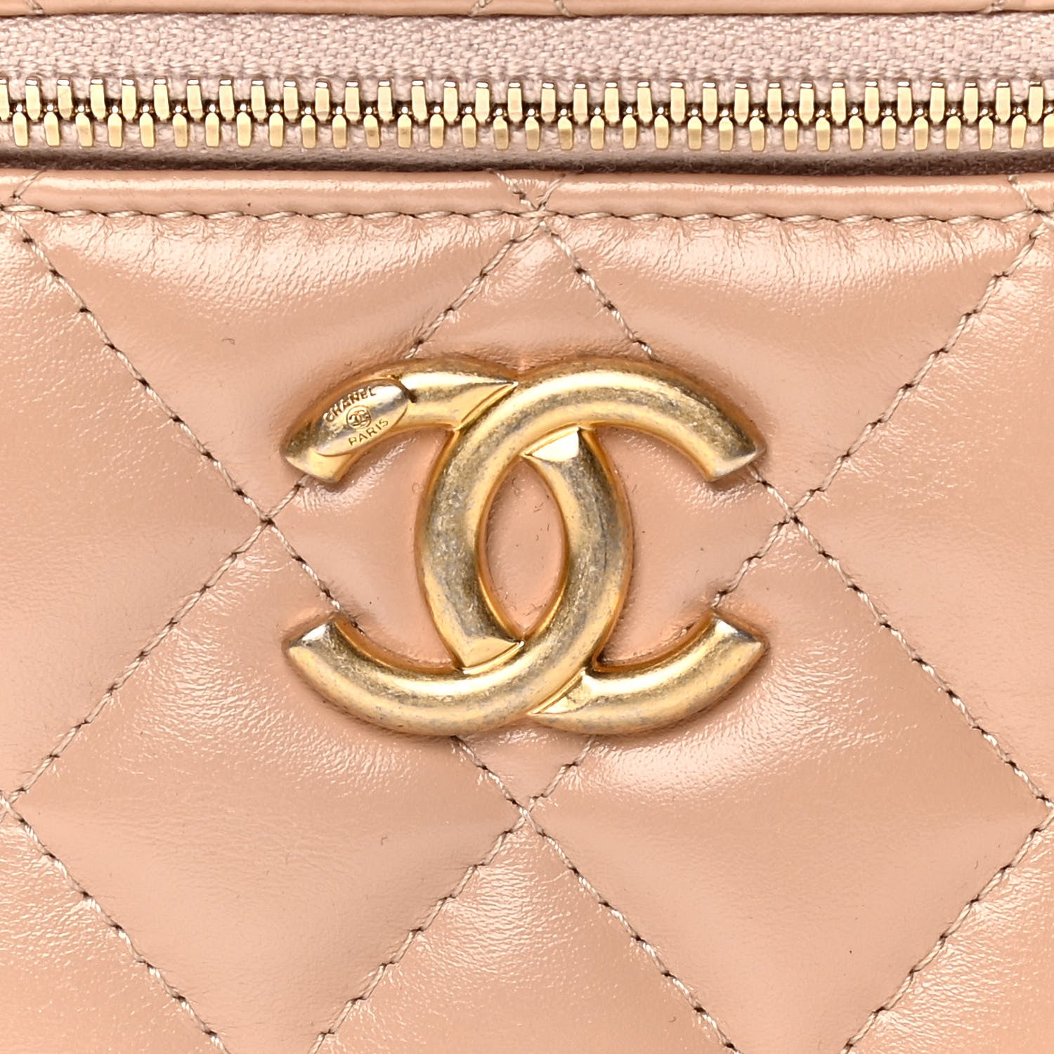 Chanel Calfskin Quilted Mini Perfect Fit Vanity Case With Chain Beige 7 of 15