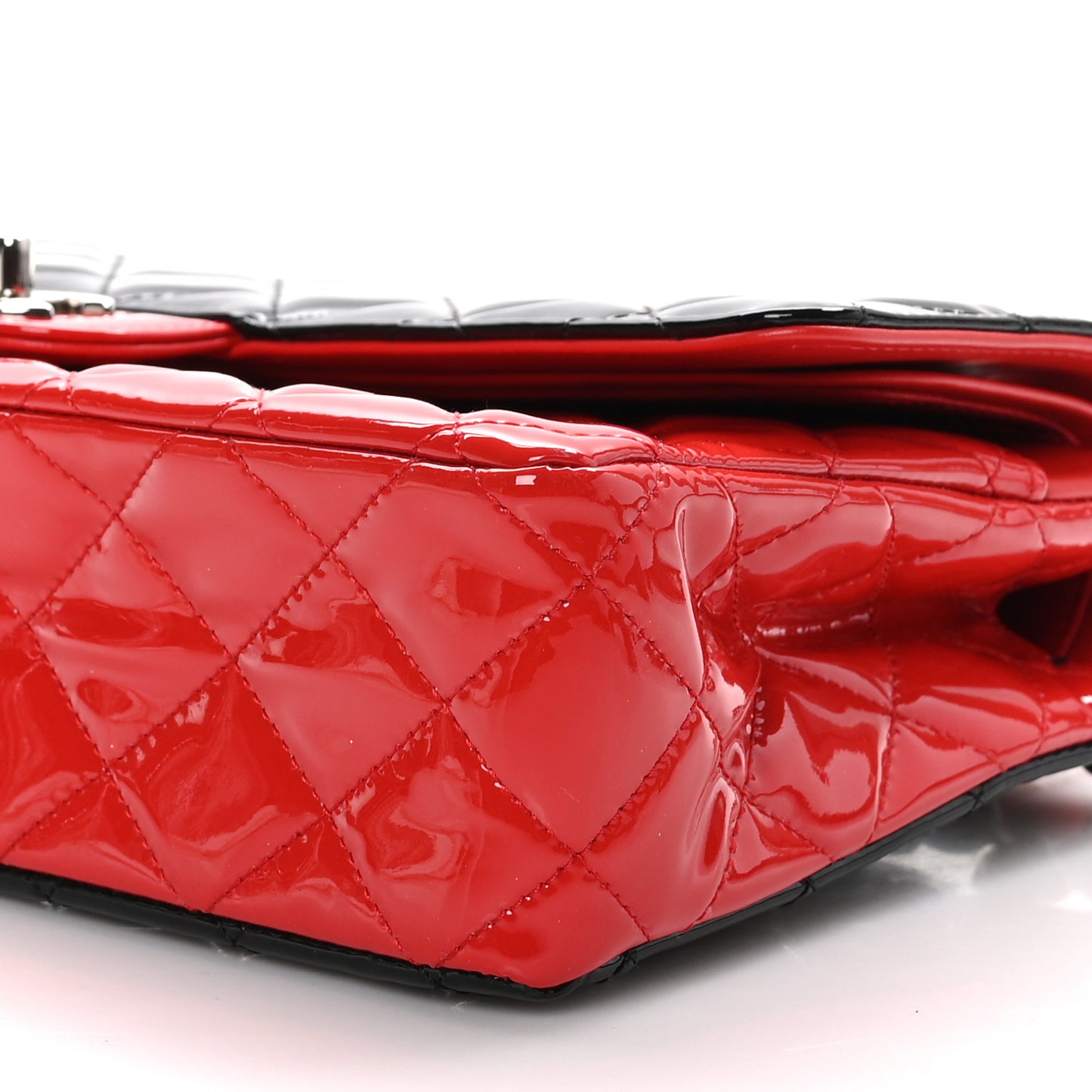 Patent Calfskin Quilted Bi-Color Medium Double Flap Red Black