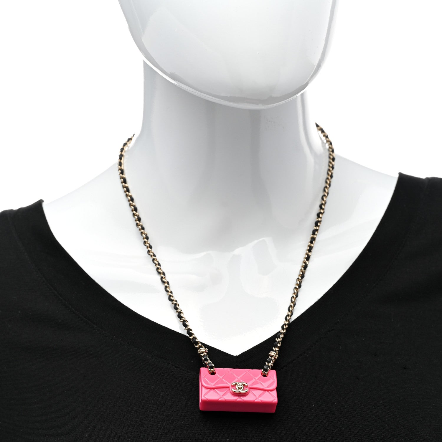 Chanel Metal Resin Calfskin Quilted CC Turnlock Chain Bag Necklace Gold Pink 2 of 6