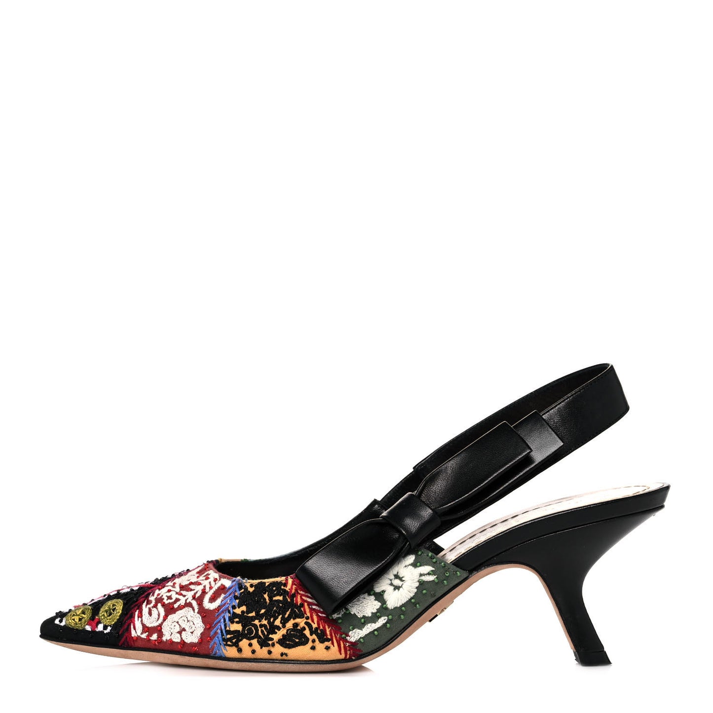 Calfskin Embroidered Beaded Sweet D Sling-Back Pumps 37.5 Multicolor