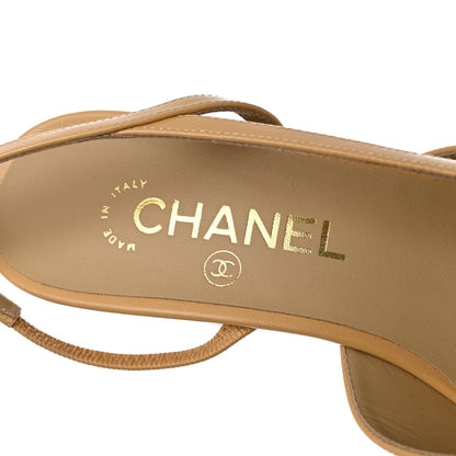 Chanel Goatskin Grosgrain Cap Toe CC Slingback Pumps 38 Beige Black 7 of 11