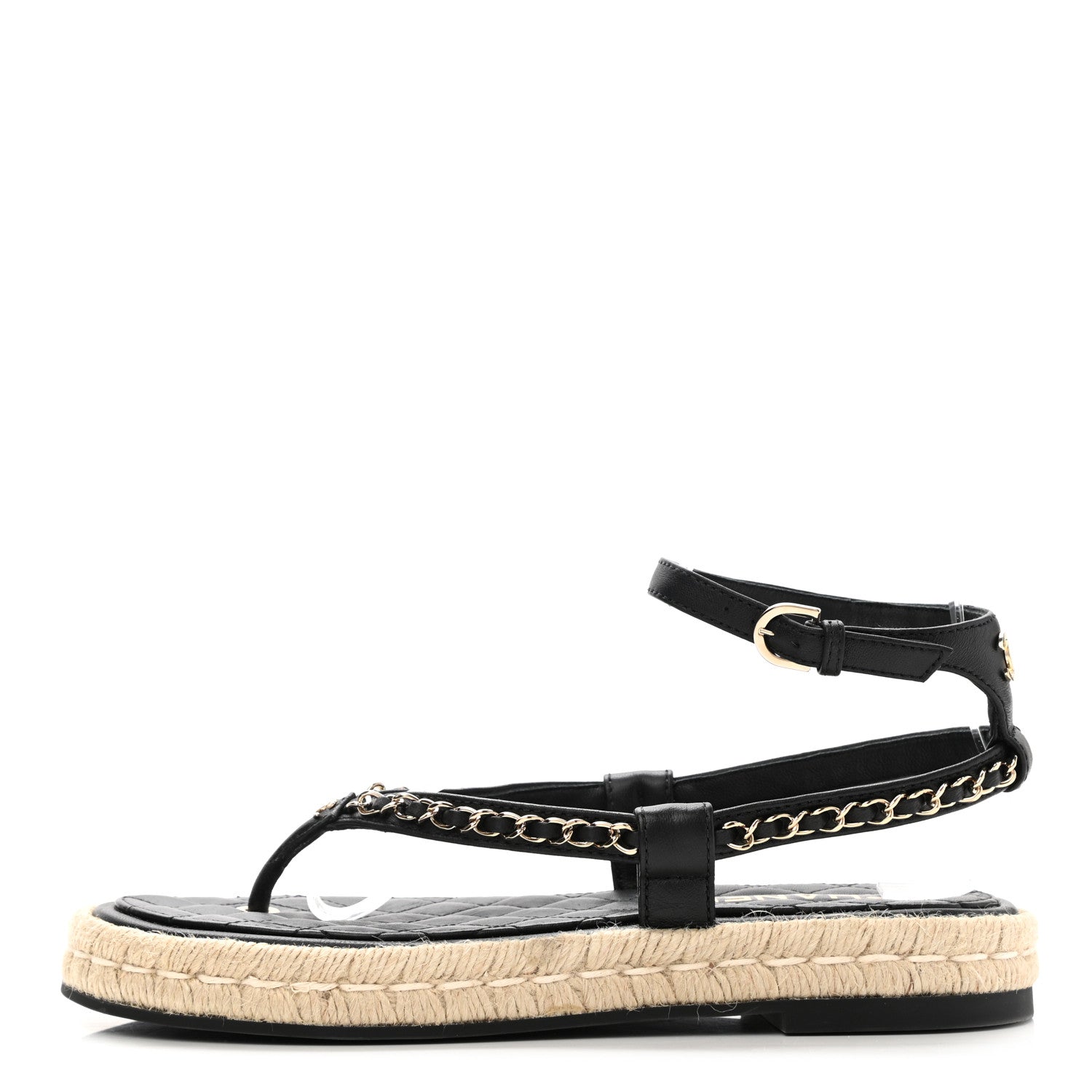 Chanel Lambskin Chain CC Thong Espadrille Sandals 39 Black 1 of 11