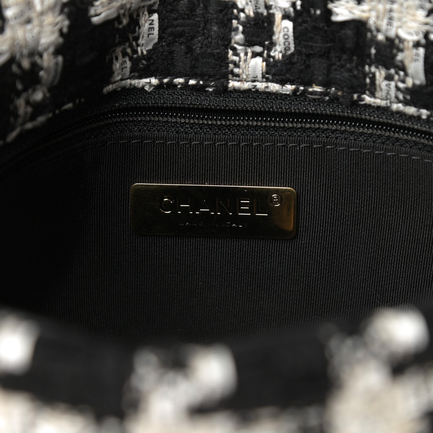 Chanel Tweed Quilted Medium Chanel 19 Flap Black Ecru White 6 of 11