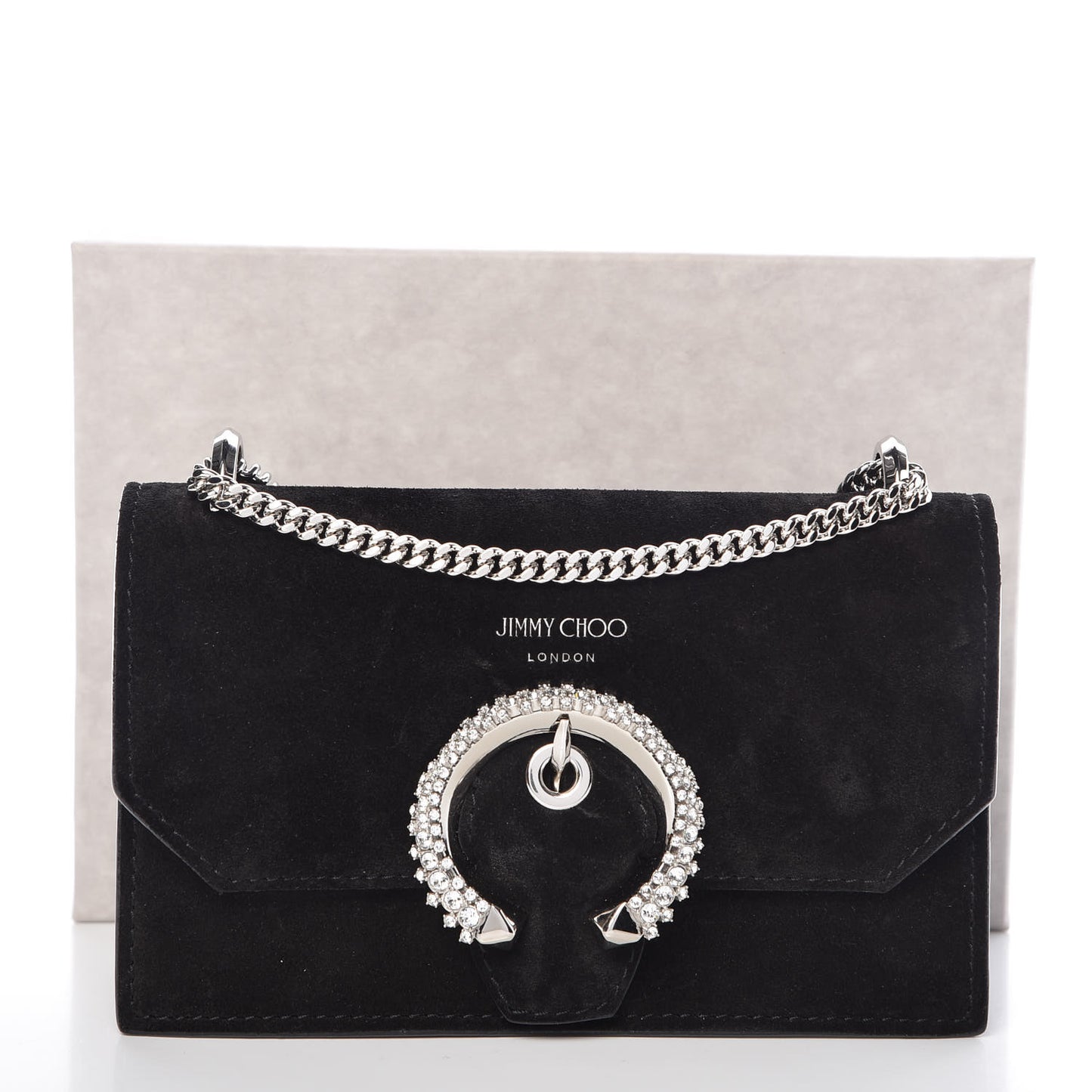 Suede Crystal Buckle Paris Crossbody Bag Black