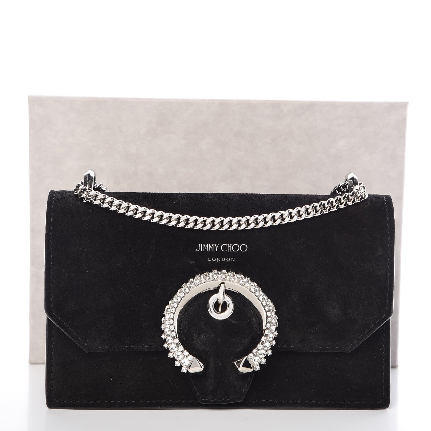 Jimmy Choo Suede Crystal Buckle Paris Crossbody Bag Black 10 of 10