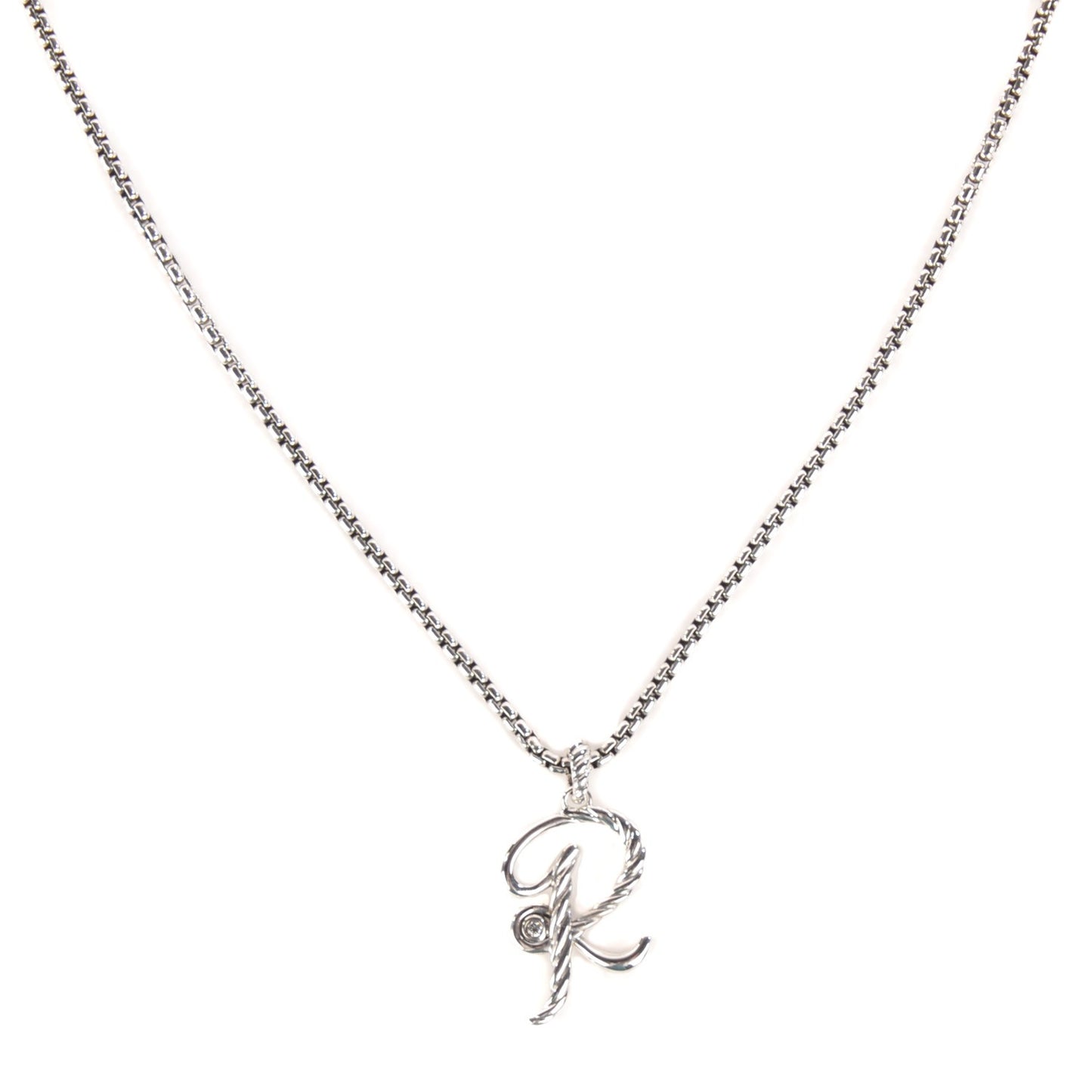 Sterling Silver Diamond 27mm Cable Collectibles Initial R Charm Necklace