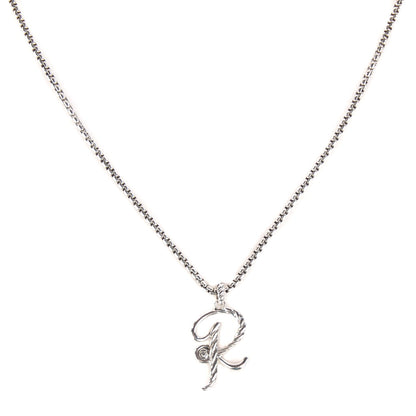 David Yurman Sterling Silver Diamond 27mm Cable Collectibles Initial R Charm Necklace 1 of 6