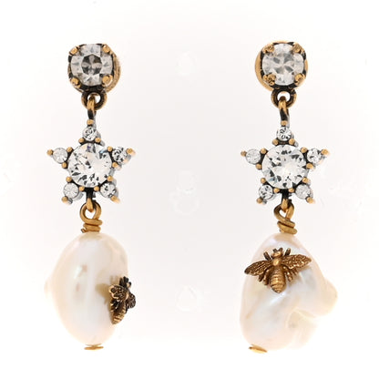 Christian Dior Crystal Pearl Star Bee Earrings Aged Gold 1 of 4