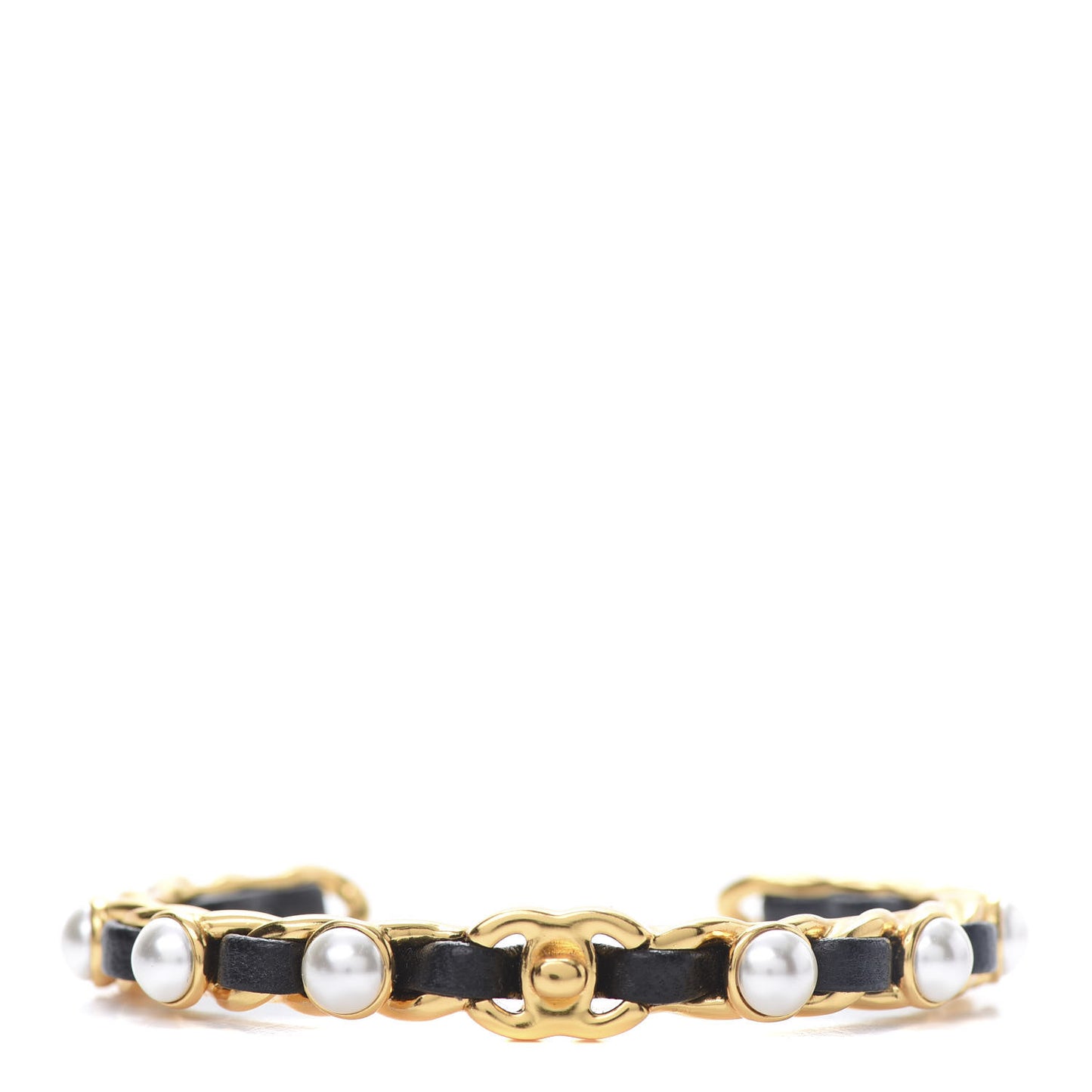 Lambskin Pearl CC Cuff Bracelet Black Gold