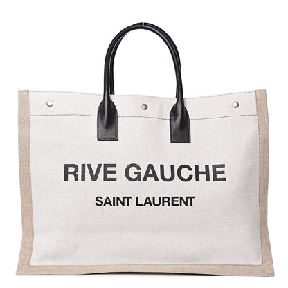 Saint Laurent Linen Calfskin Rive Gauche Tote Optic White 1 of 8