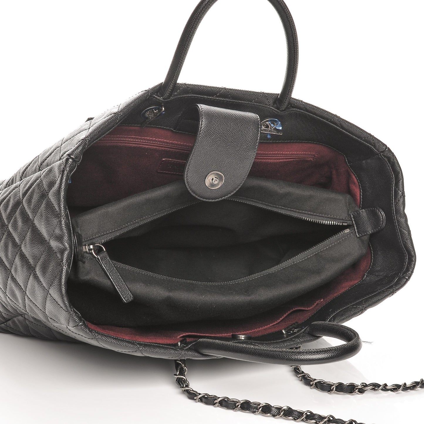 Caviar Quilted Large Coco Handle Shopping Tote Black