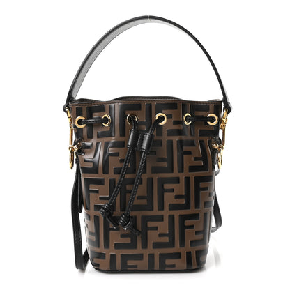 Fendi Vitello Liberty F is Fendi Bi-Color FF 1974 Embossed Mini Mon Tresor Bucket Bag Maya Black 1 of 10