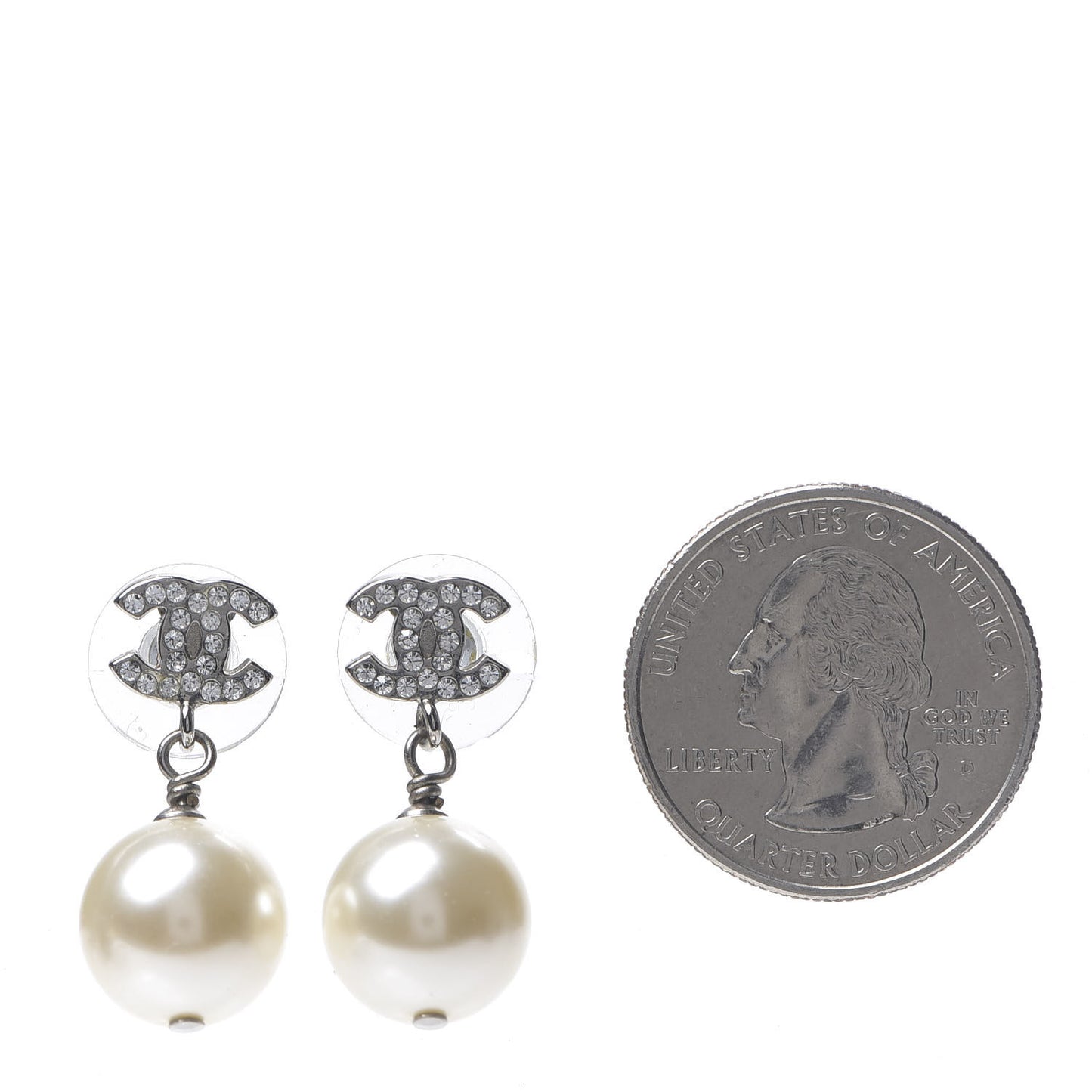 Crystal Pearl CC Drop Earrings Silver