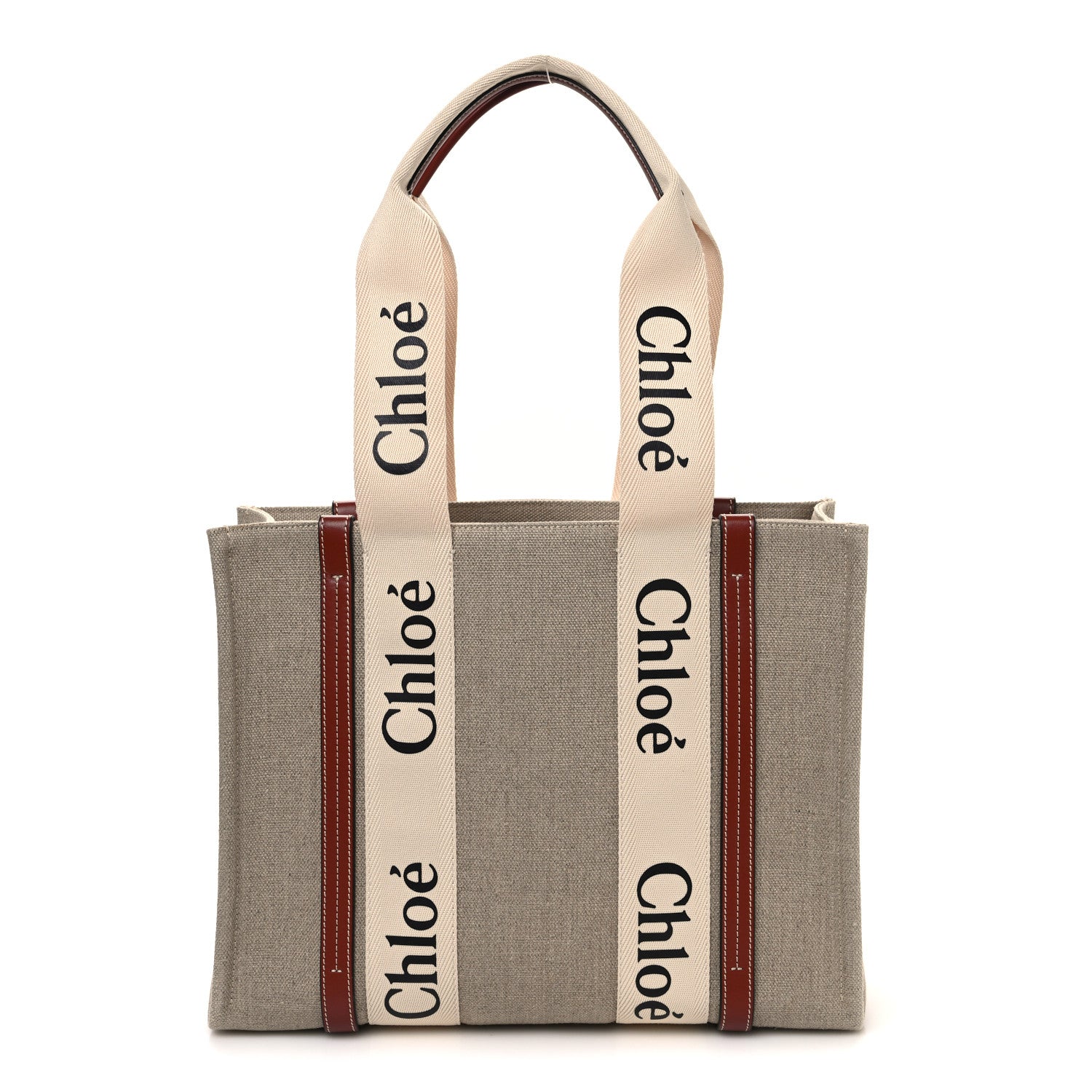 Chloe Cotton Calfskin Medium Woody Ribbon Tote White Brown 1 of 10