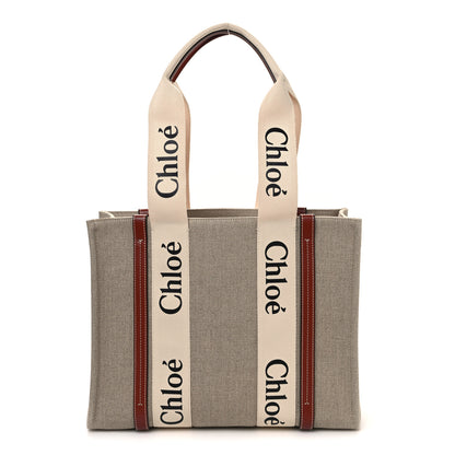 Chloe Cotton Calfskin Medium Woody Ribbon Tote White Brown 1 of 10