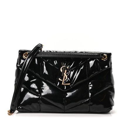 Saint Laurent Patent Quilted Small Loulou Puffer Monogram Chain Satchel Black 1 of 9