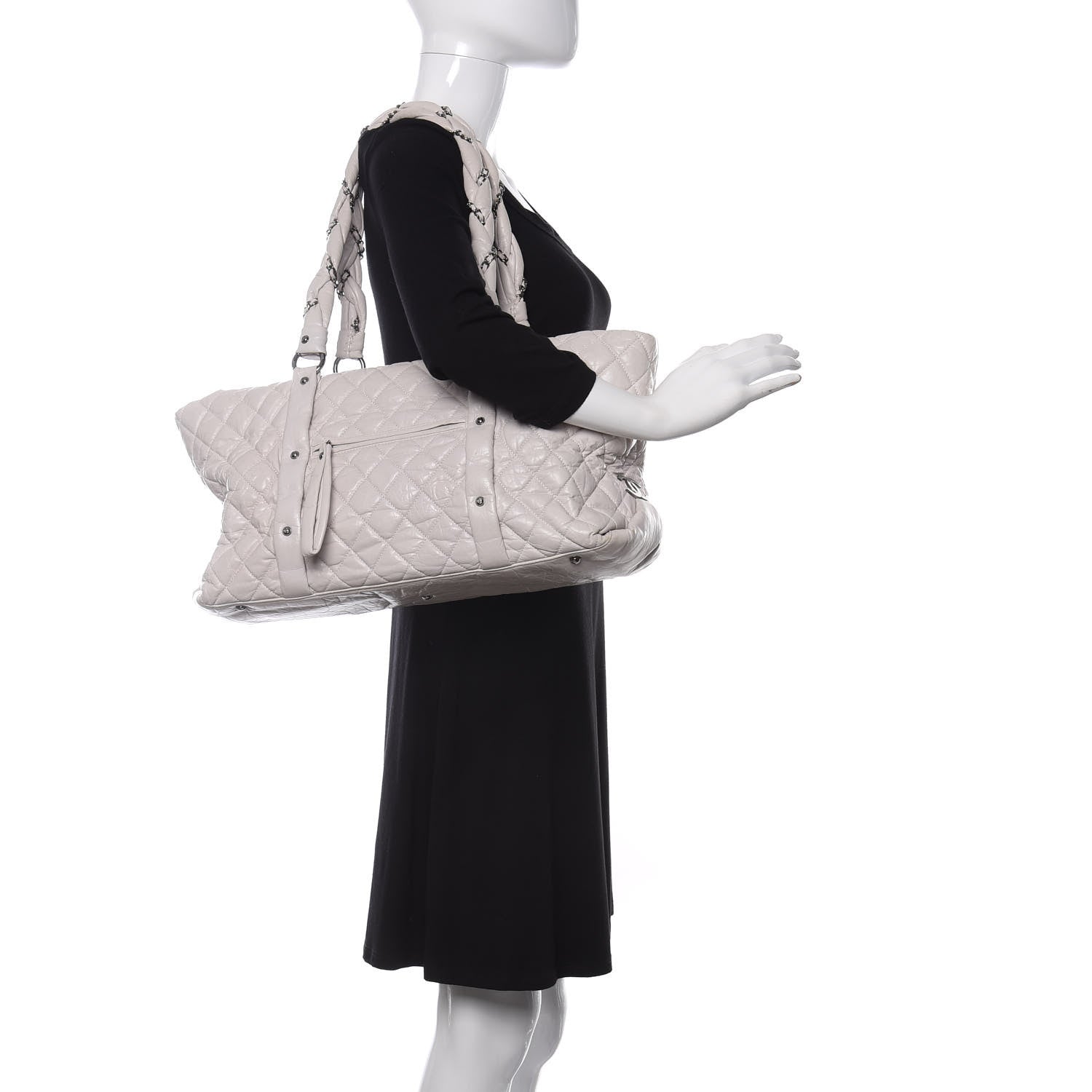 Chanel Distressed Lambskin Vintage Ligne Lady Braid XL Tote White 2 of 11