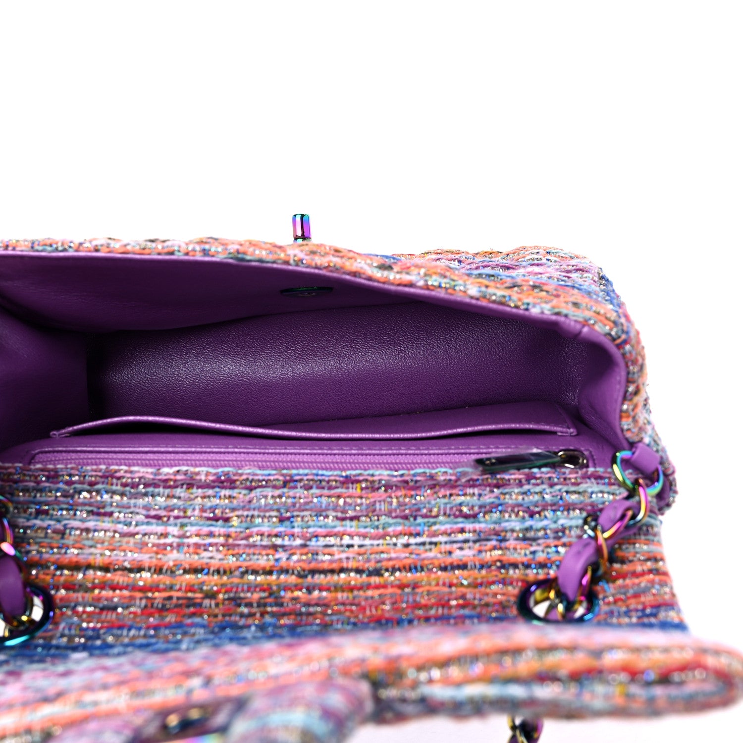 Chanel Tweed Quilted Mini Rectangular Flap Blue Pink Orange 5 of 9