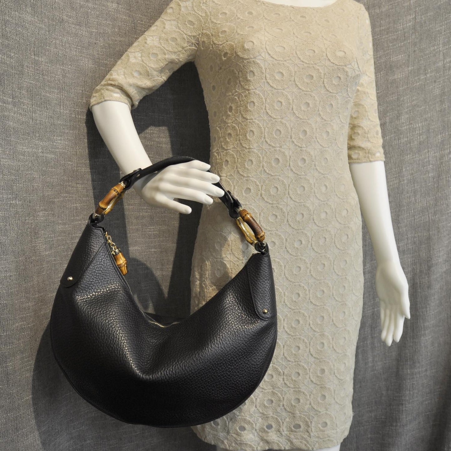 Leather Bamboo Ring Hobo Black