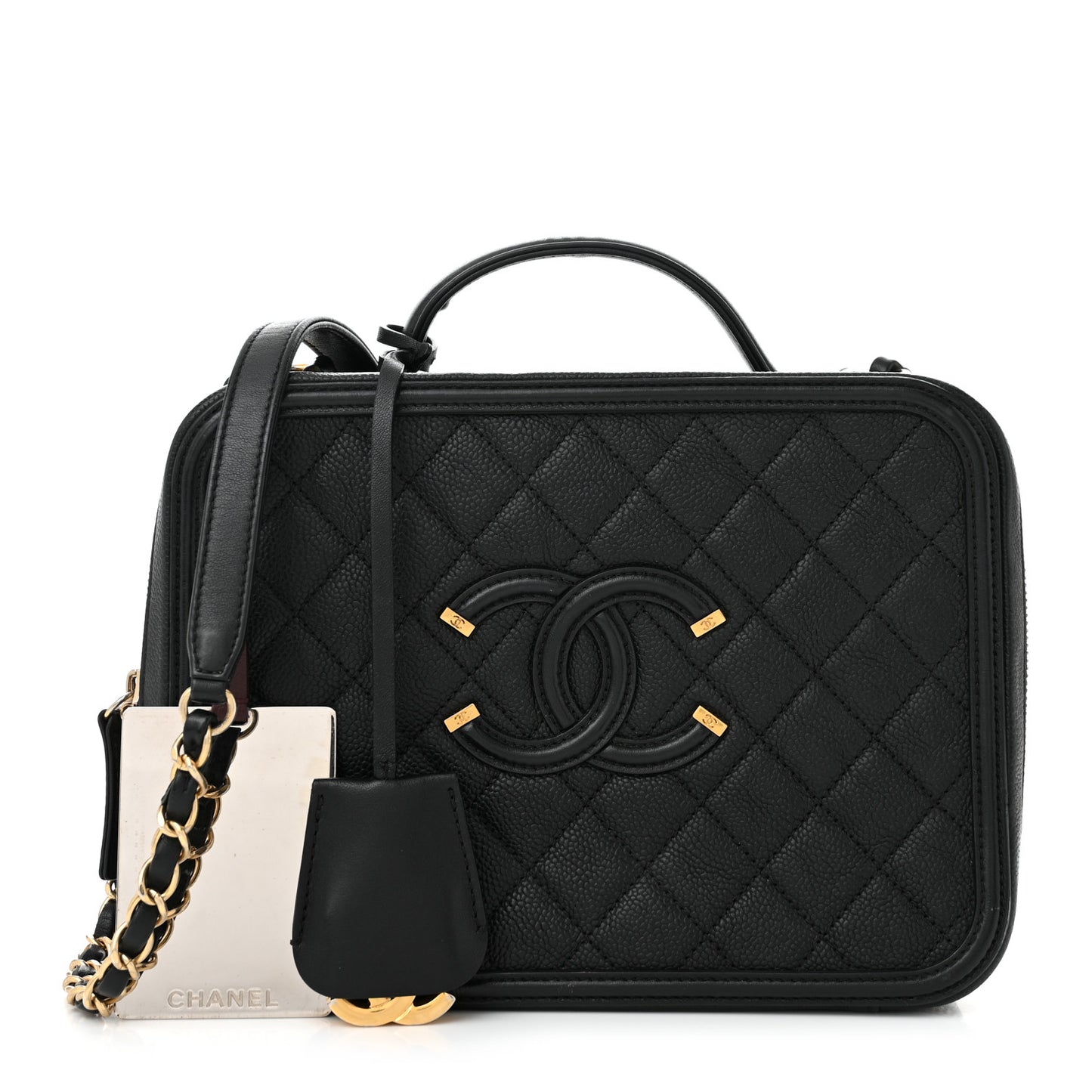 Caviar Quilted Large CC Filigree Vanity Case Black