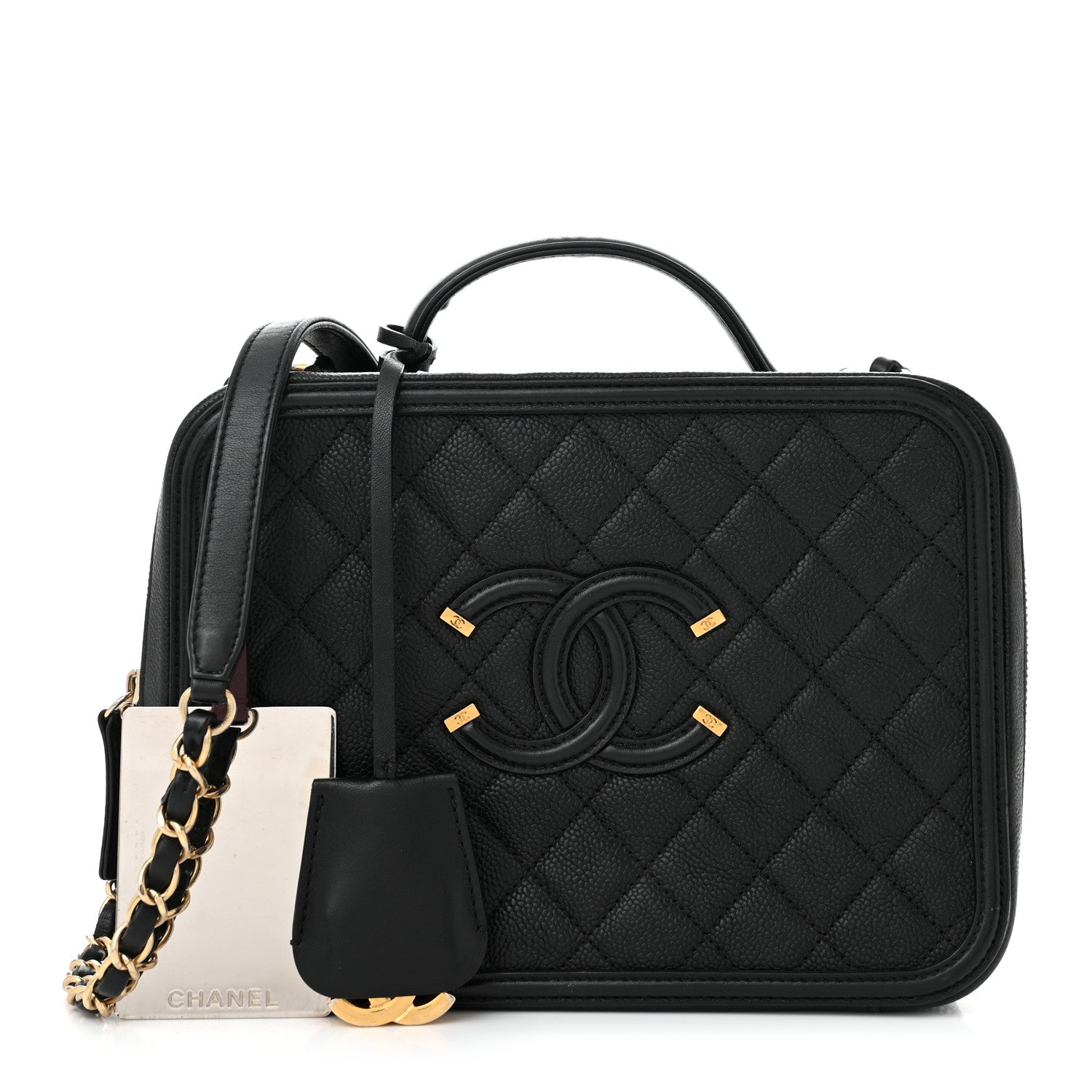Chanel Caviar Quilted Large CC Filigree Vanity Case Black 3 of 12