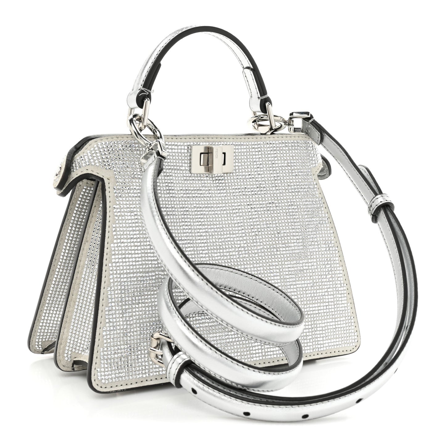 Crystal Vitello Laminato FF Petite Peekaboo I SEE U Satchel Crystal Argento