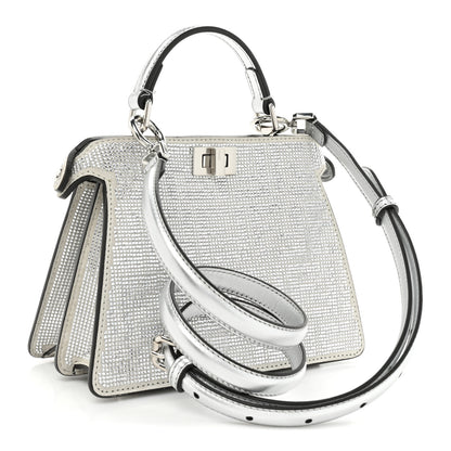 Fendi Crystal Vitello Laminato FF Petite Peekaboo I SEE U Satchel Crystal Argento 3 of 14