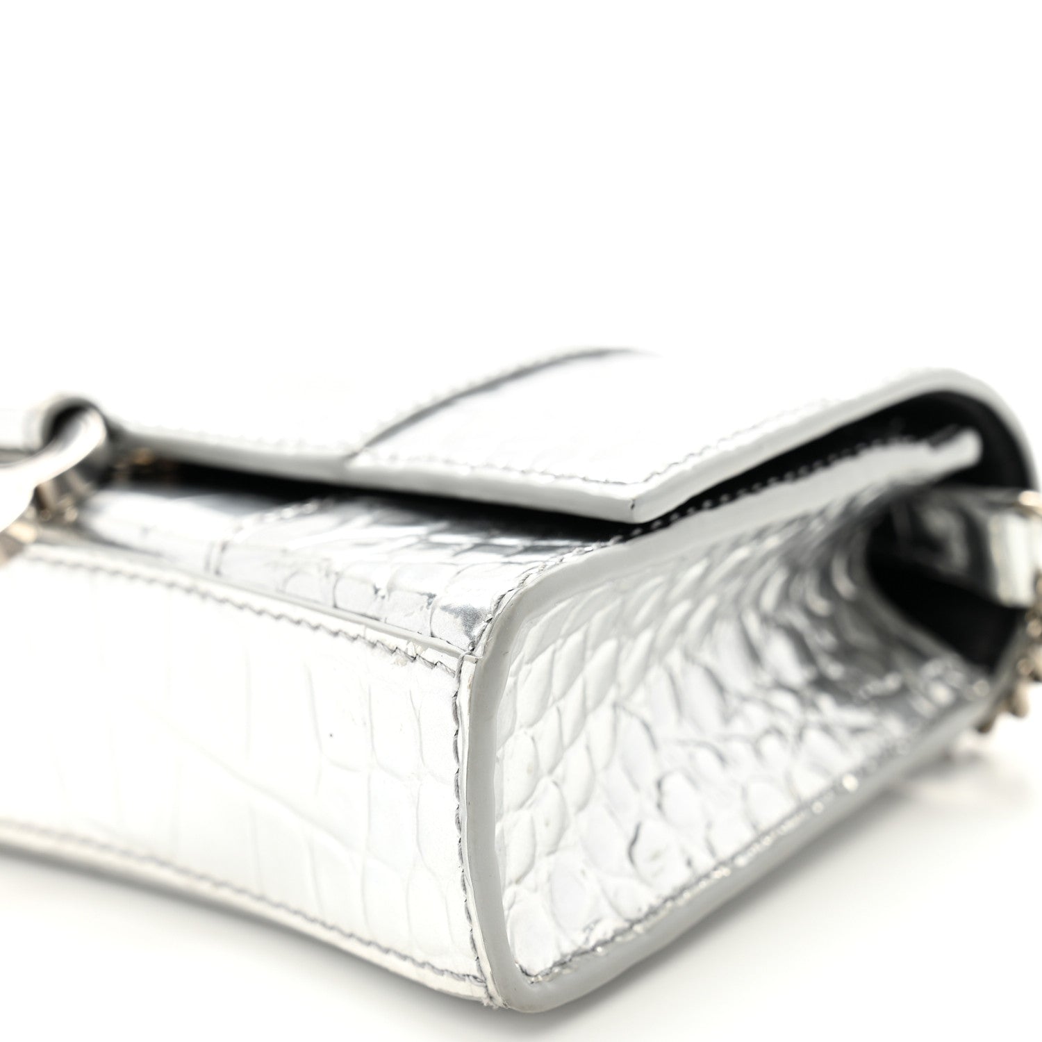 Balenciaga Metallic Calfskin Crocodile Embossed Hourglass Chain Bag Silver 9 of 9