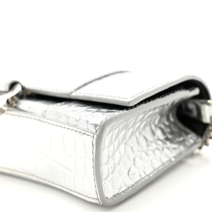 Balenciaga Metallic Calfskin Crocodile Embossed Hourglass Chain Bag Silver 9 of 9