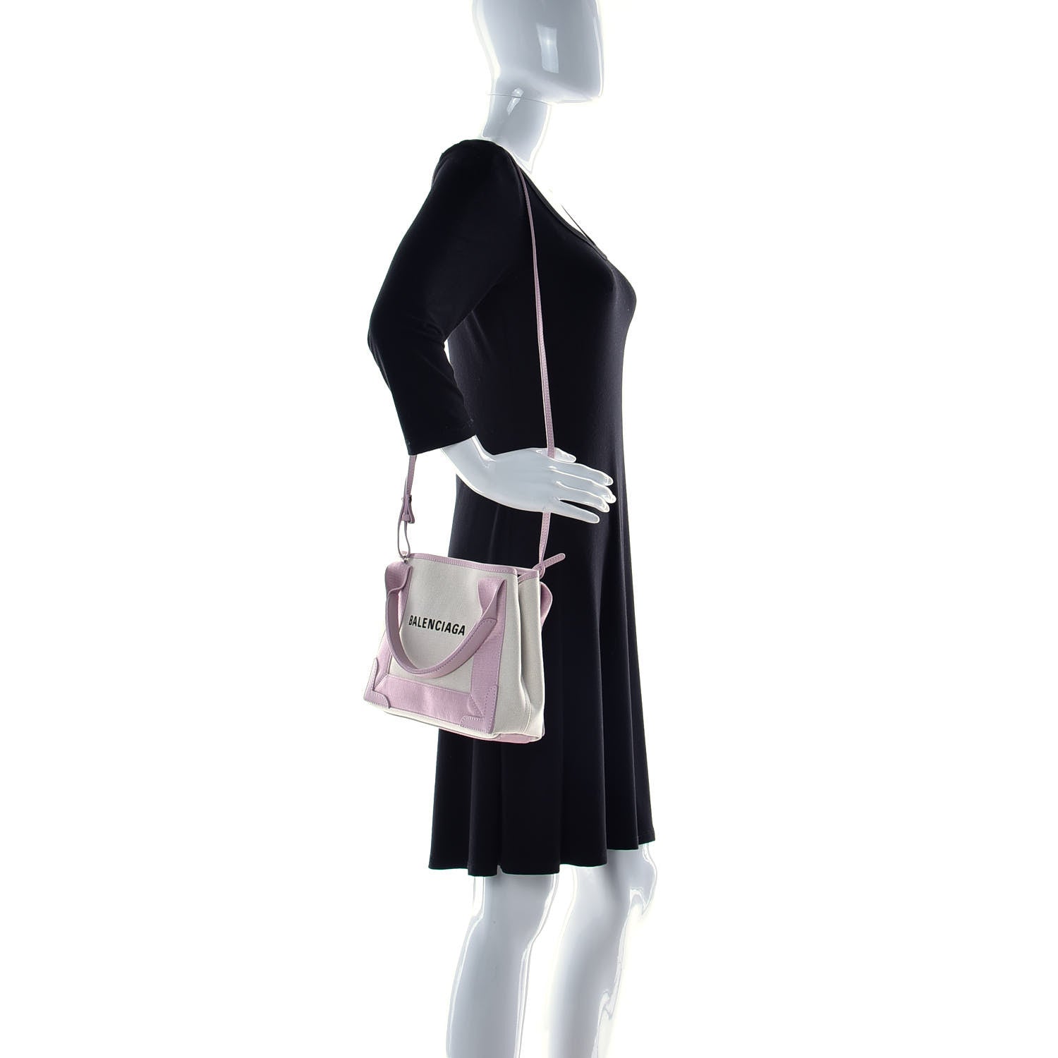 Balenciaga Cotton Canvas Satin Calfskin Navy Cabas XS Natural Pink 2 of 16