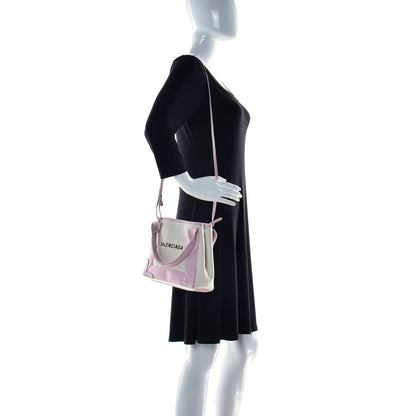Balenciaga Cotton Canvas Satin Calfskin Navy Cabas XS Natural Pink 2 of 16