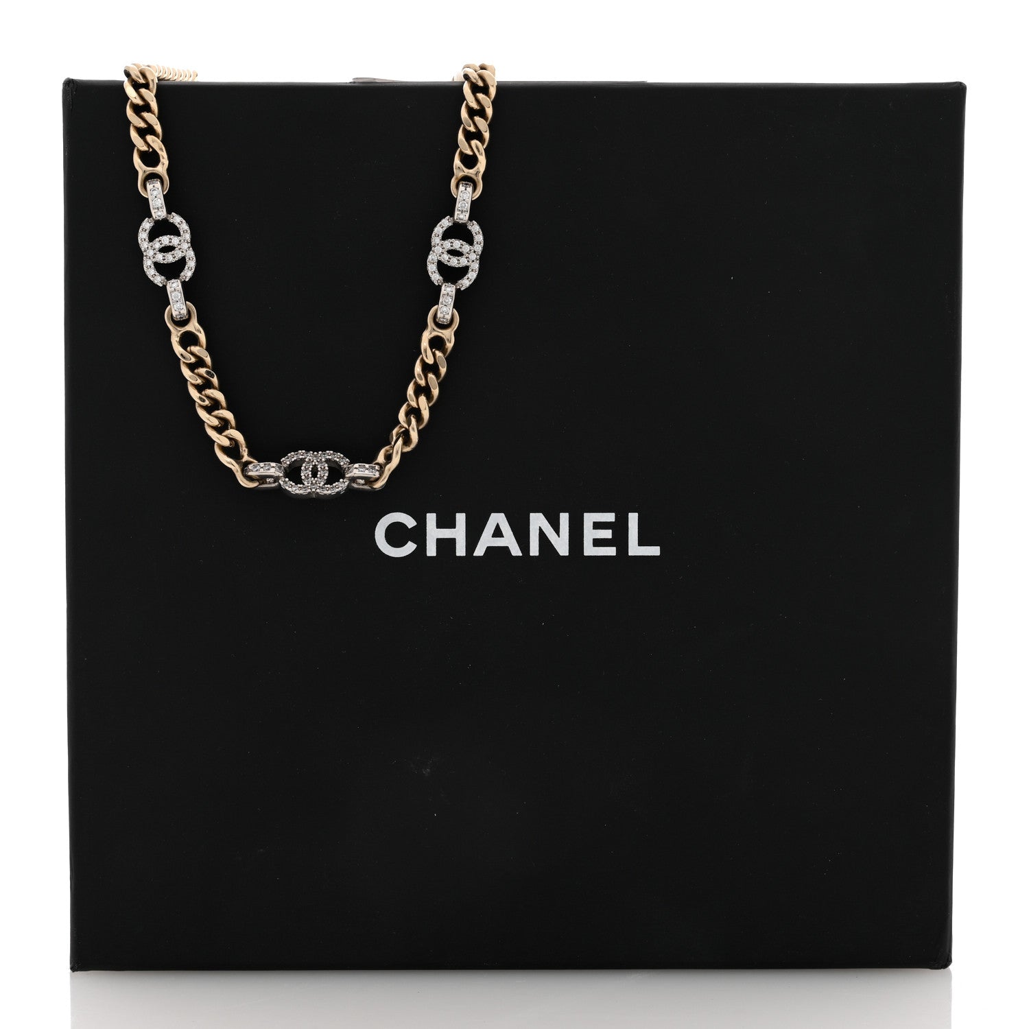 Chanel Crystal Chain CC Link Choker Gold Silver 5 of 5