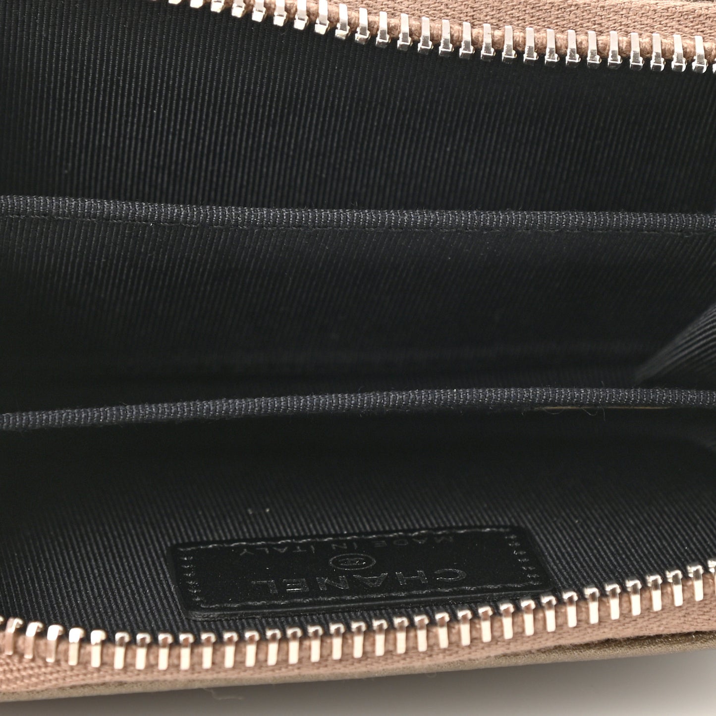 Iridescent Caviar Satin Zip Coin Purse Light Gold Black